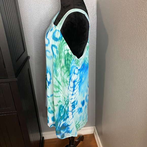 Dennis Basso Blouse Size 18W One Shoulder Asymmetrical Top Blue Green Flowy Chic - Picture 9 of 11